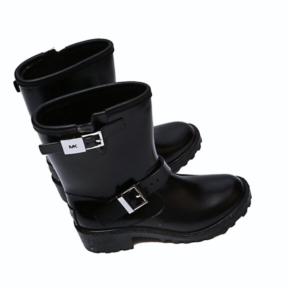 MICHAEL KORS- Women's Black Mid Calf Rubber Boots Size 8 - Picture 1 of 6